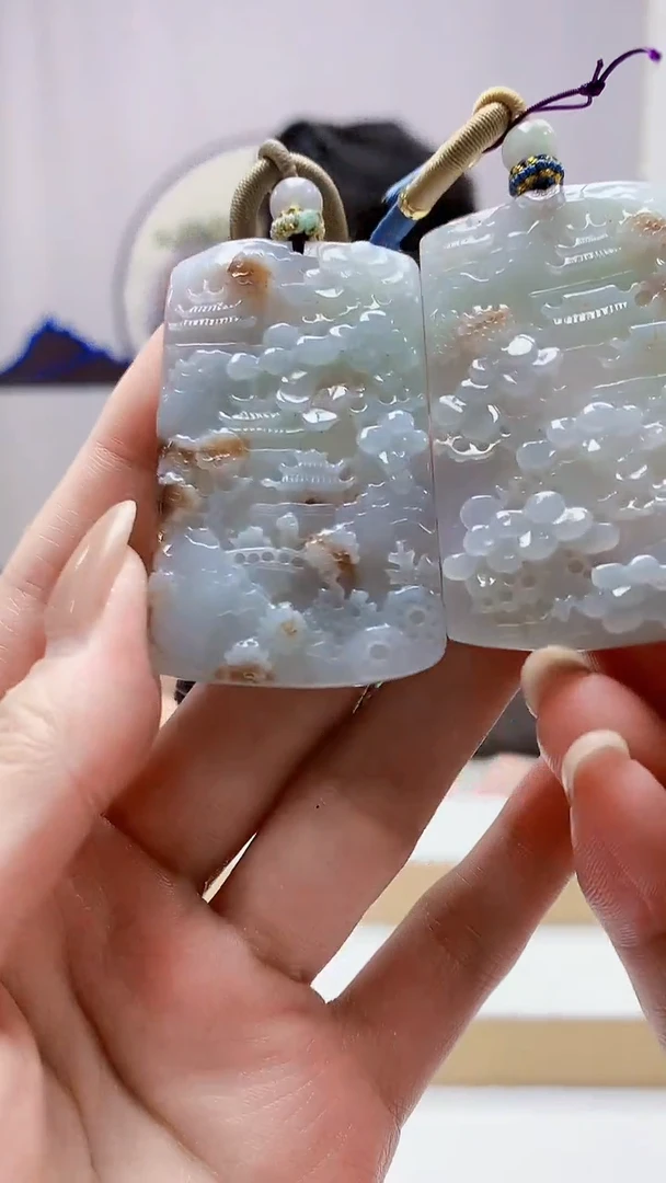 未镶嵌定制翡翠5060MM-毛货两个挂件60