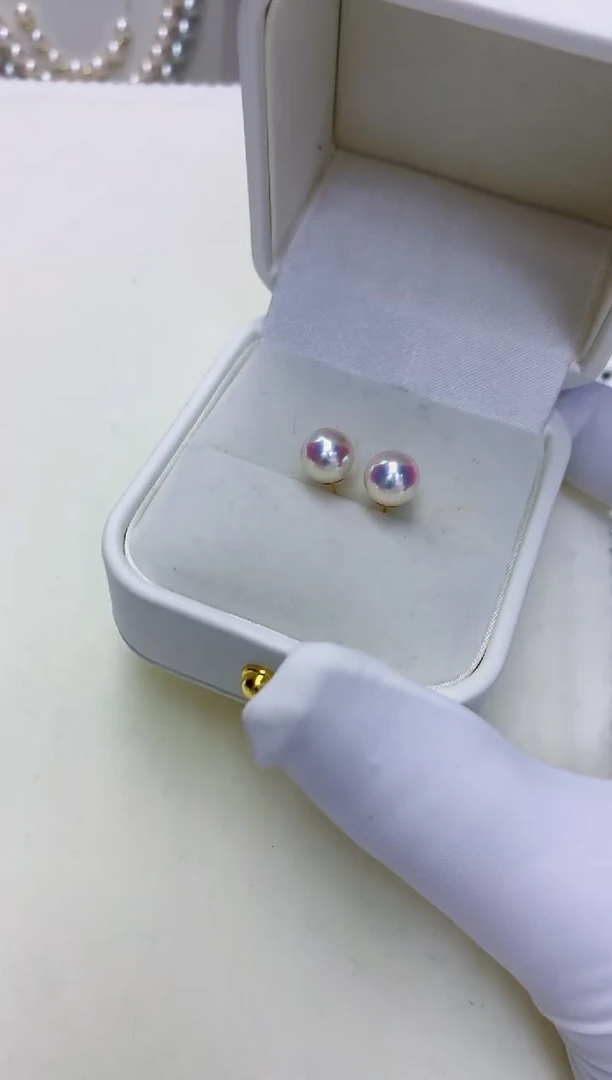 【闪购商品】海水珍珠饰品18K金镶嵌海水akoya天女耳钉8.5-9mm