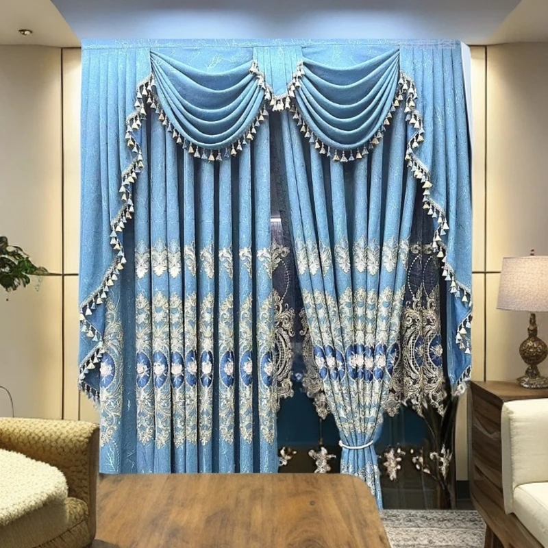 客厅雪尼尔窗帘高档豪华家用欧式绣花卧室阳台成品定制3.1高