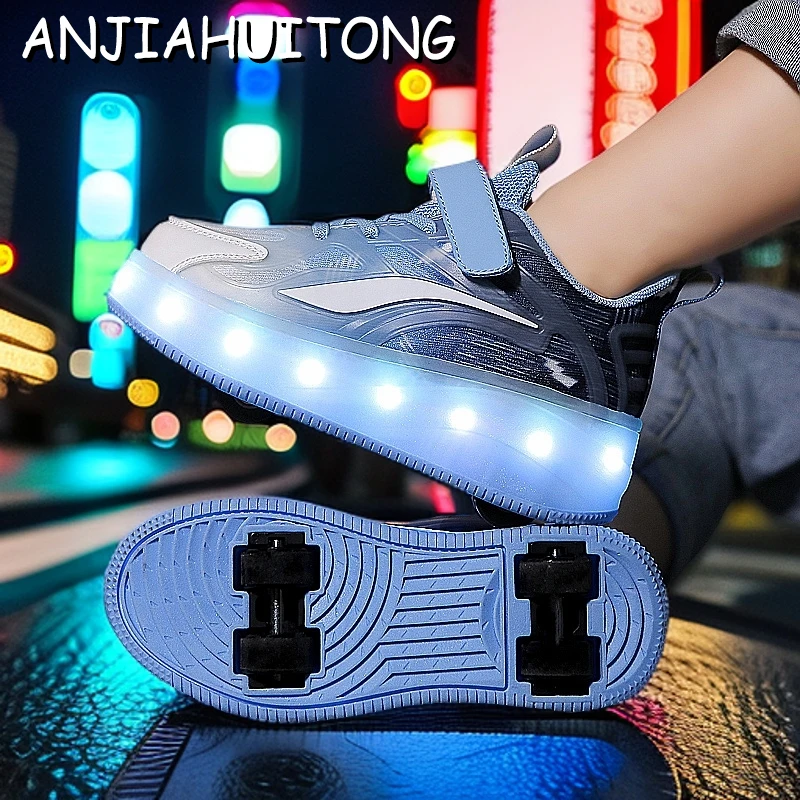 男女童溜冰鞋小女孩暴走鞋男童6-12岁轮滑鞋儿童初学4轮带灯网鞋