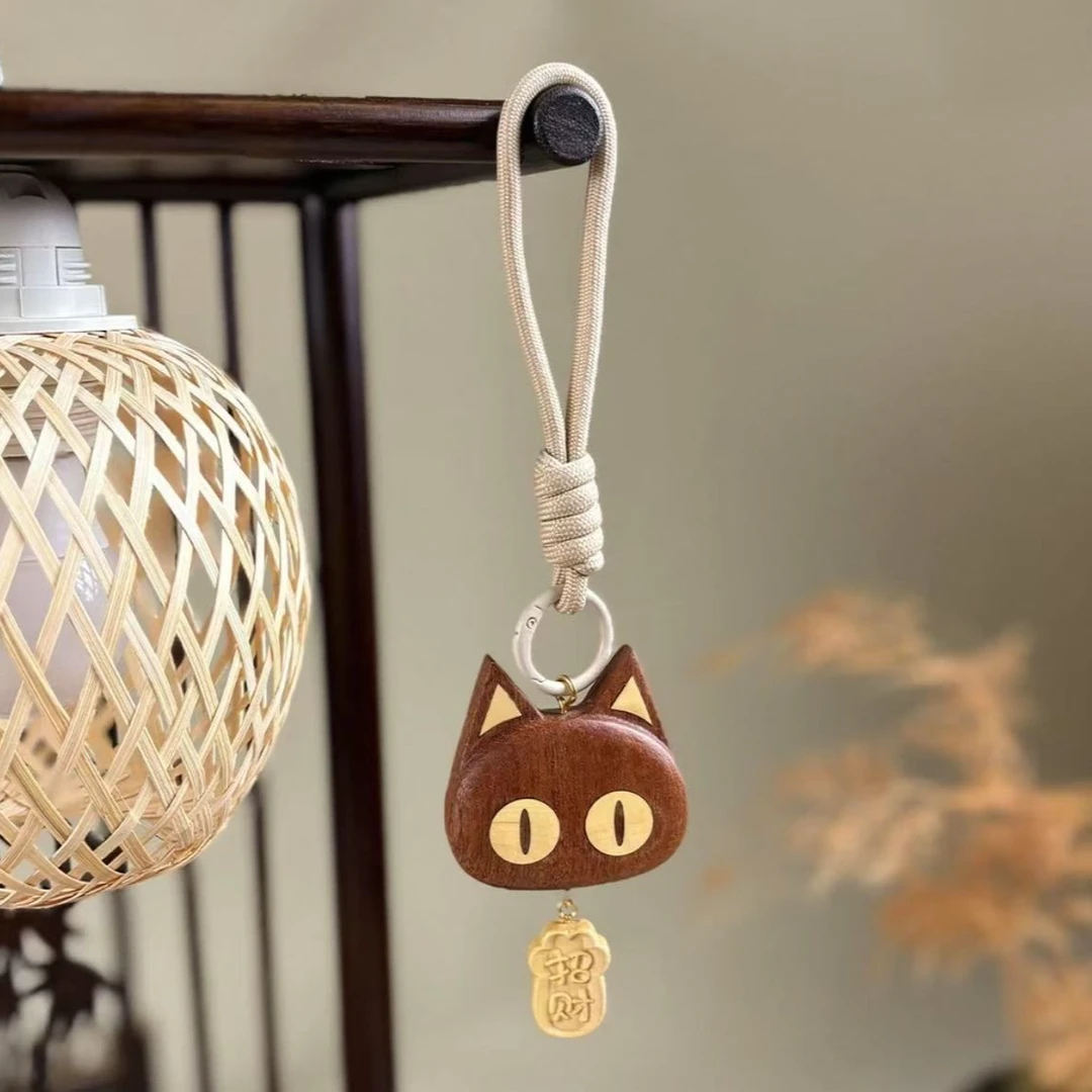 实木卡通猫咪招财挂件精致挂件