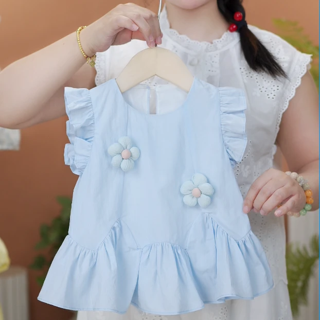 童装女童连衣裙夏季儿童小女孩立体花朵棉布公主裙子小童宝宝夏装