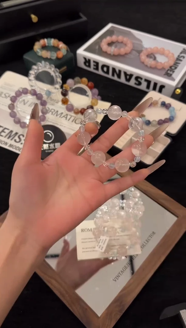 未镶嵌手链水晶粉水晶x3363