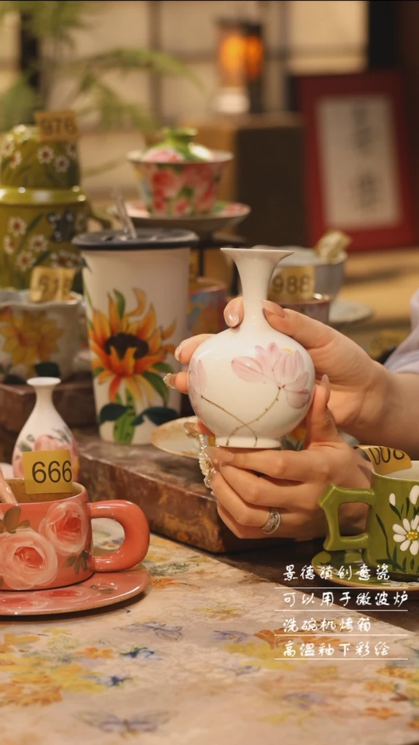 陶瓷景德镇高温手绘釉下彩设计师款式