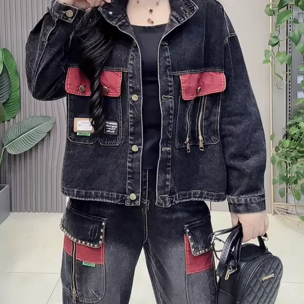 减龄女牛仔套装春秋时尚休闲百搭韩版拼接潮流甜酷两件套宽松