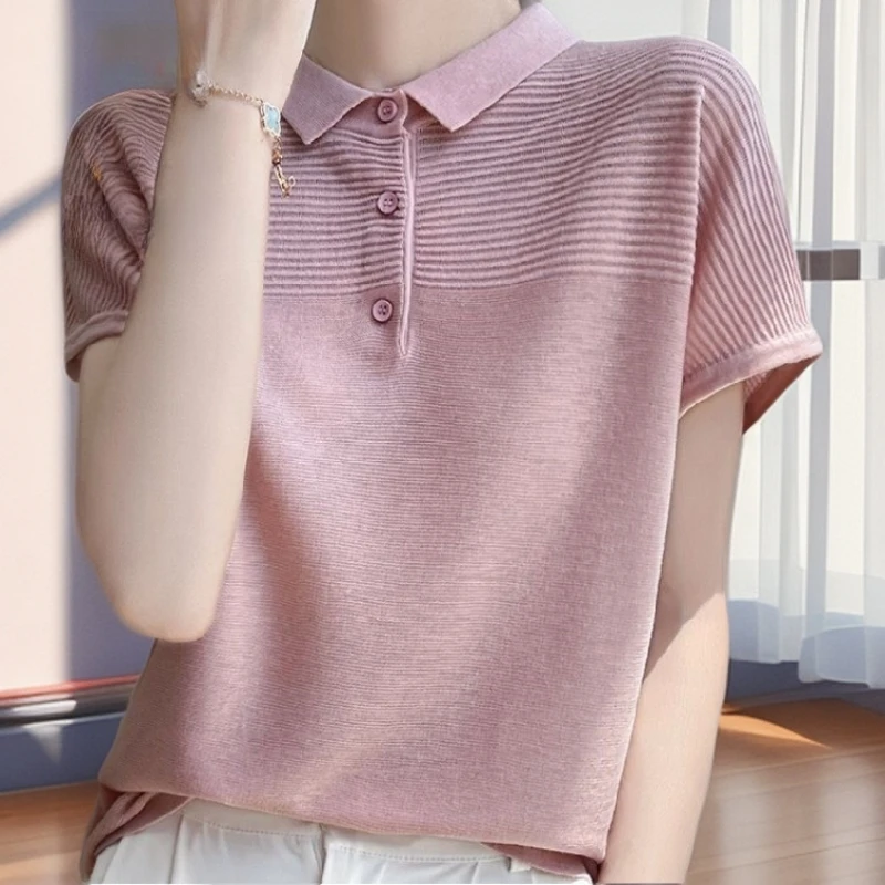 【雅岚女装】时尚洋气显瘦针织衫气质短袖T恤女新款打底衫百搭休闲