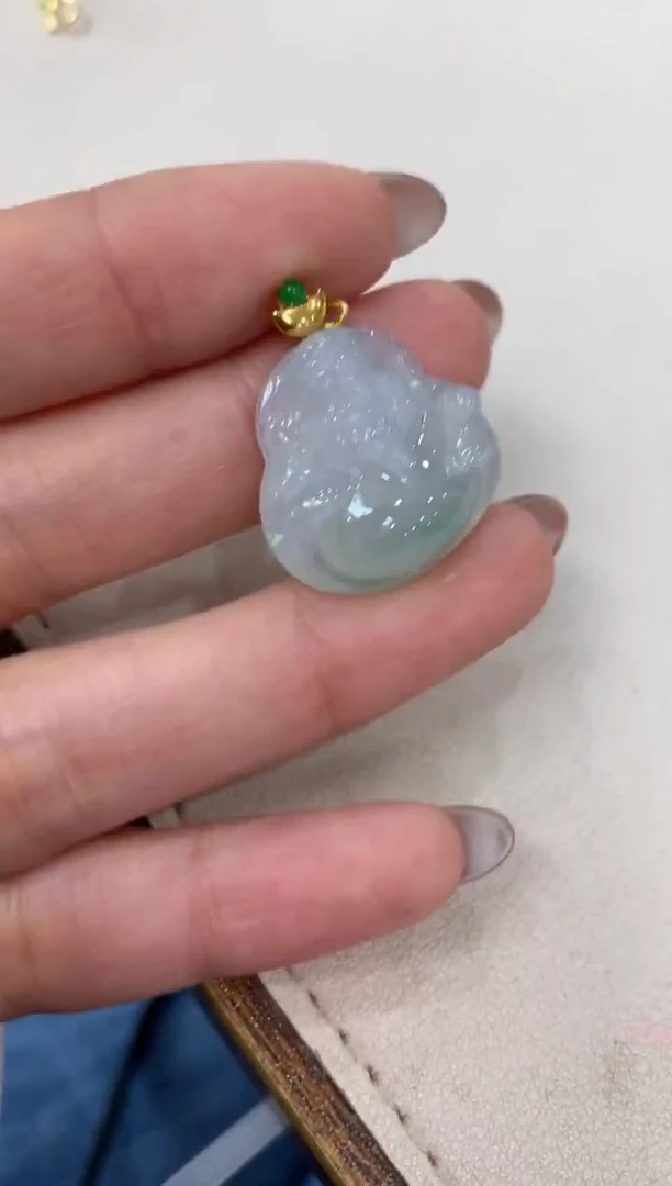 吊坠(不含链)18K金镶嵌翡翠财神