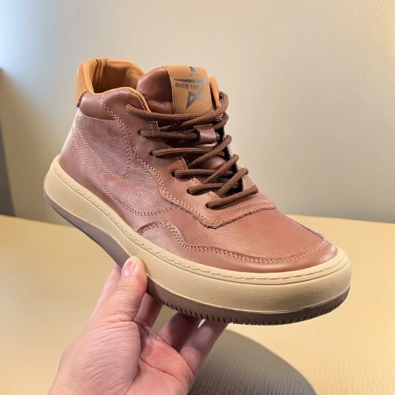 2025秋季新款头层牛皮休闲鞋真皮透气软底软面时尚百搭板鞋9089