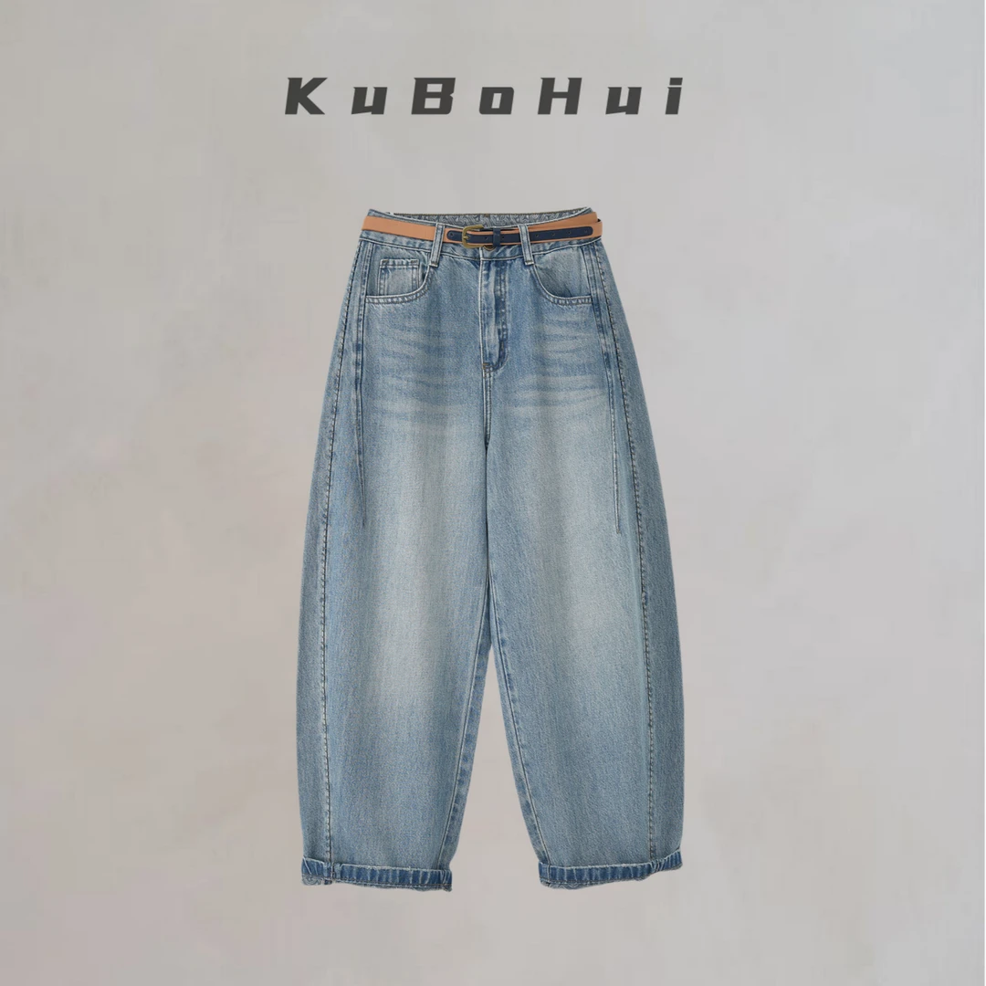 【裤博汇】设计感撞色明线 高腰九分弯刀裤三色夏季牛仔裤-99200