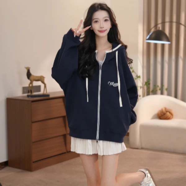 MARDI KNOW卫衣开衫款刺绣纯色拼色短款老钱风长袖运动风街头风