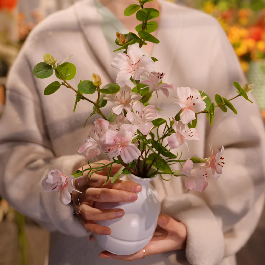 粉色牵牛花 茶几花 小野趣花束 生动手感叶 仿真花