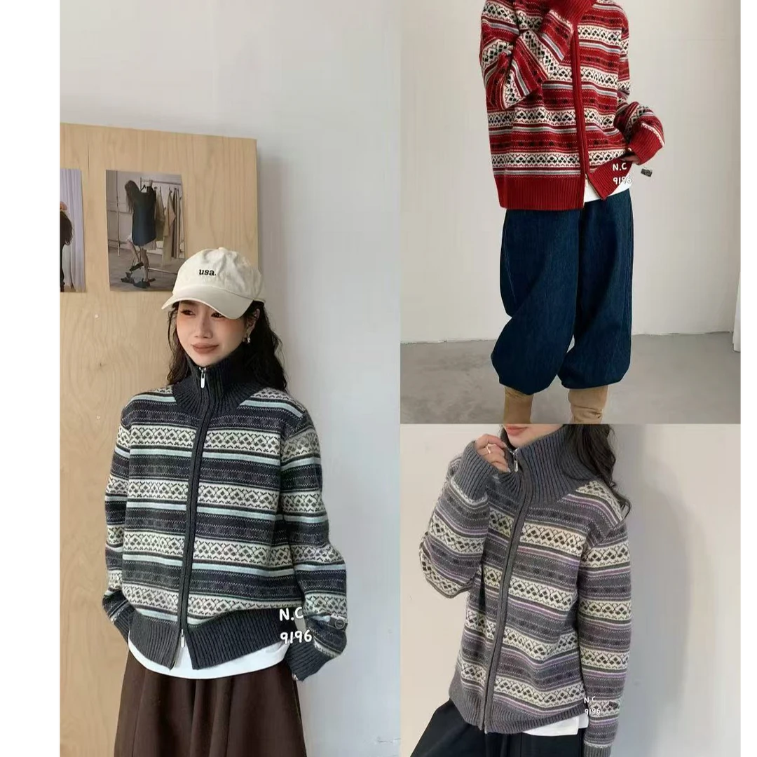 可水洗复古费尔岛加厚针织衫秋冬宽松通勤