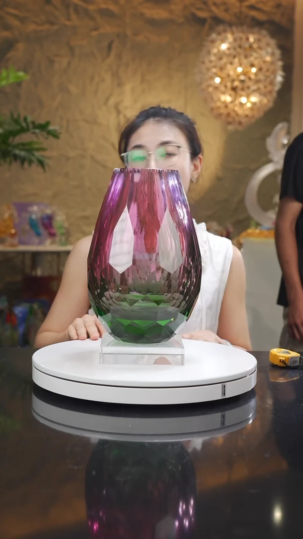 陶瓷金红绿切面花瓶带底座