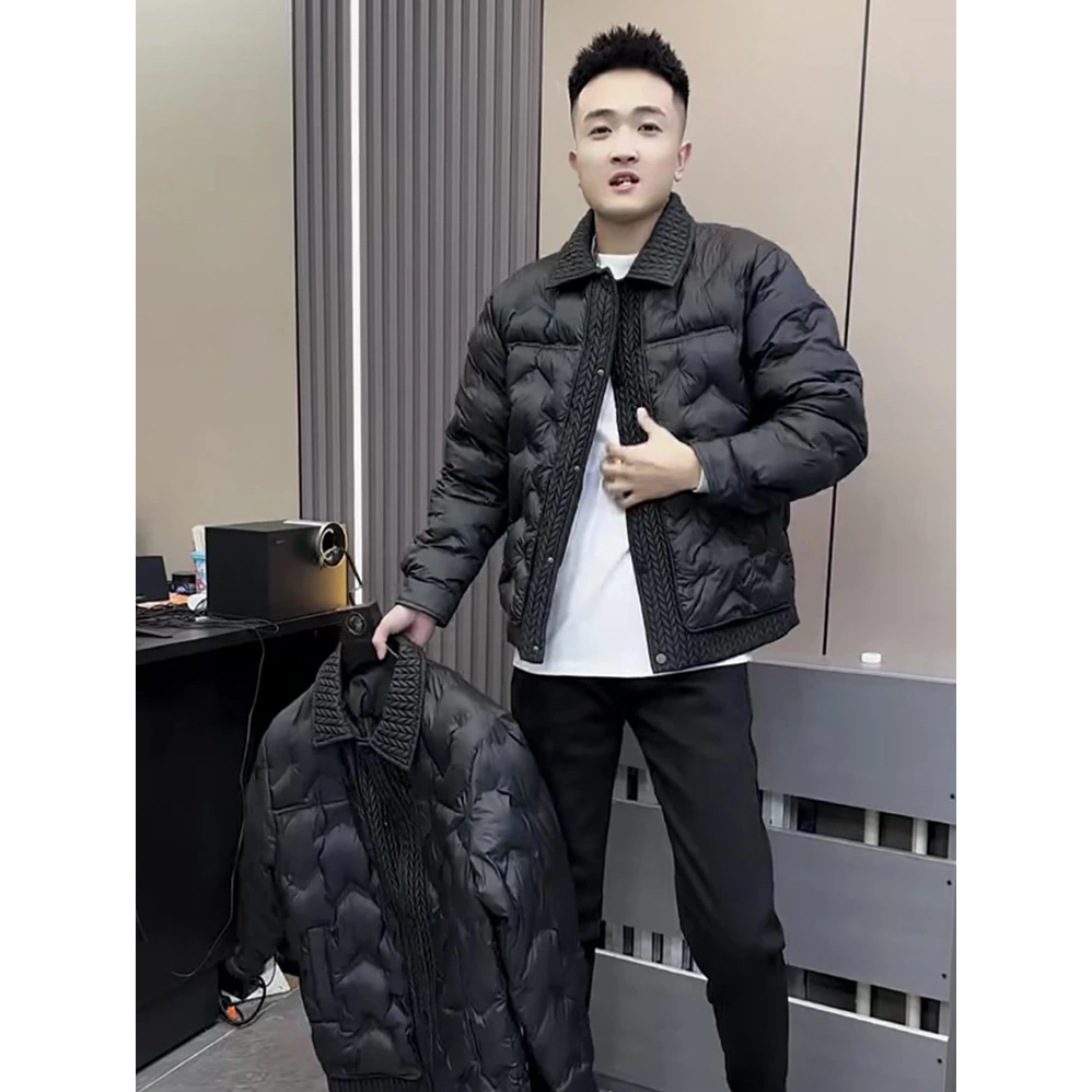 法帝卡尔克冬季男士羽绒服夹克外套男黑色翻领麦穗修身高级感潮牌