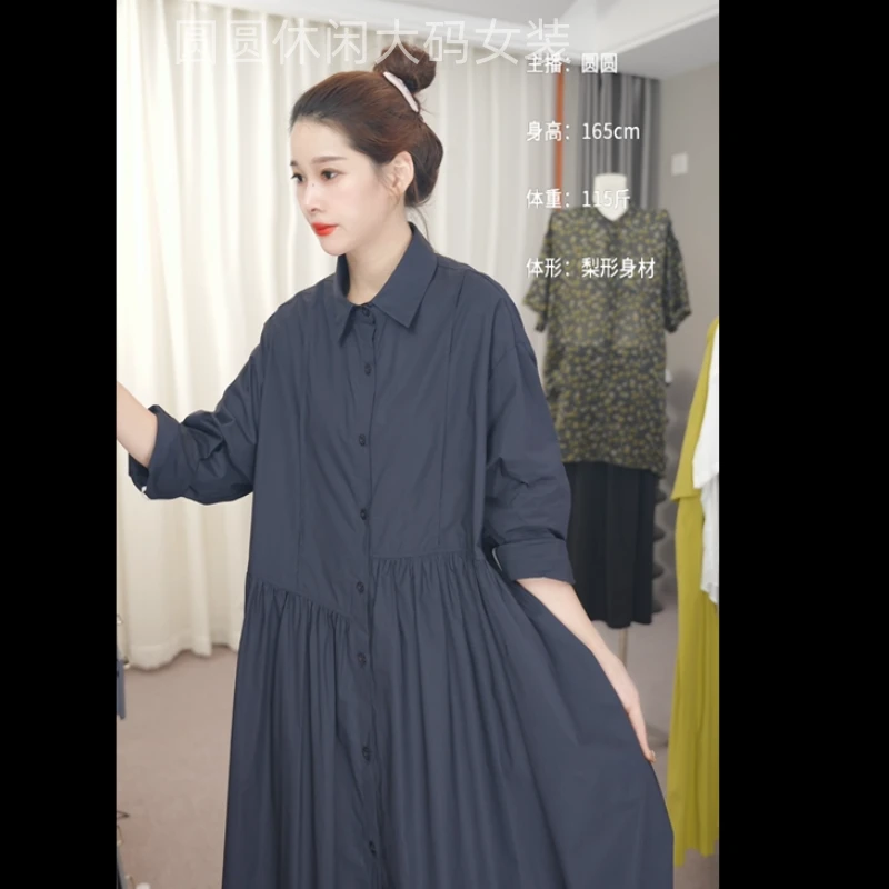 【圆圆家】2025年圆领新款设计师新品长袖宽松休闲连衣裙