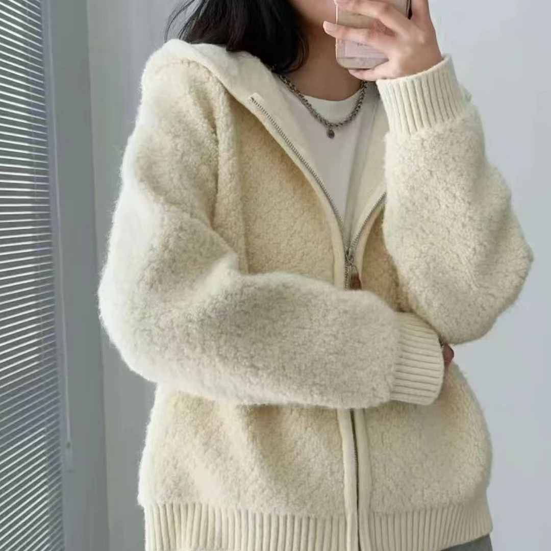 178#新款拉链连帽冬季休闲女宽松开衫长袖