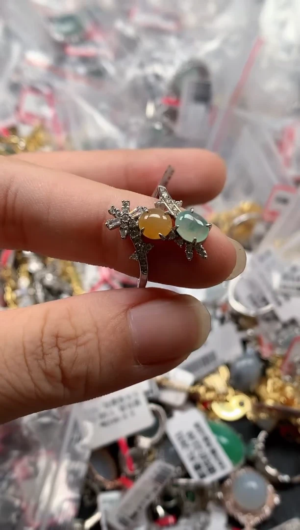 银S925镶嵌戒指翡翠天然A货缅甸翡翠