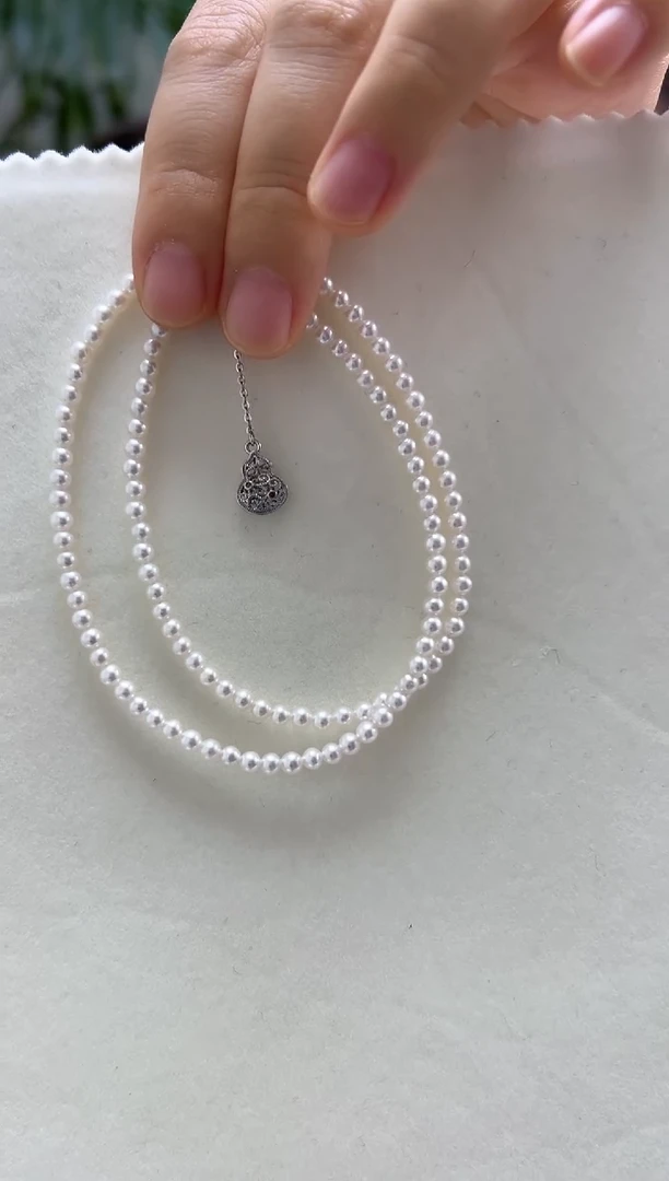 淡水珍珠银S925镶嵌项链3-4项链