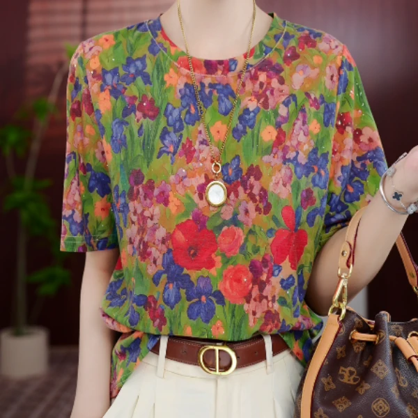 2025新款杭州原版T恤“繁兰滢”宽松撞色短袖t时尚上衣打底女