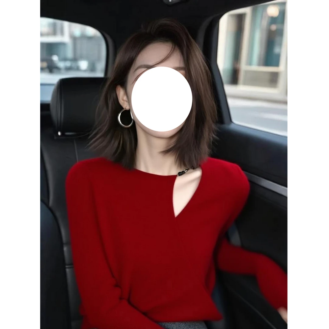 2025秋季高级感慵懒风独特别致绝美设计感小众不撞款红色针织衫女
