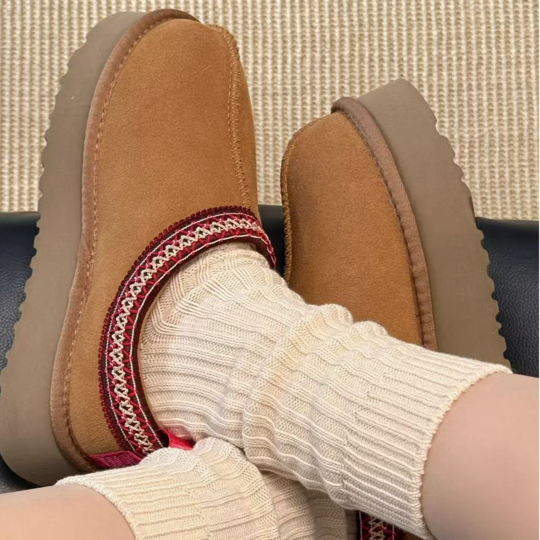 【厚底民族风】桑坡皮毛一体雪地靴懒人一脚蹬雪地靴