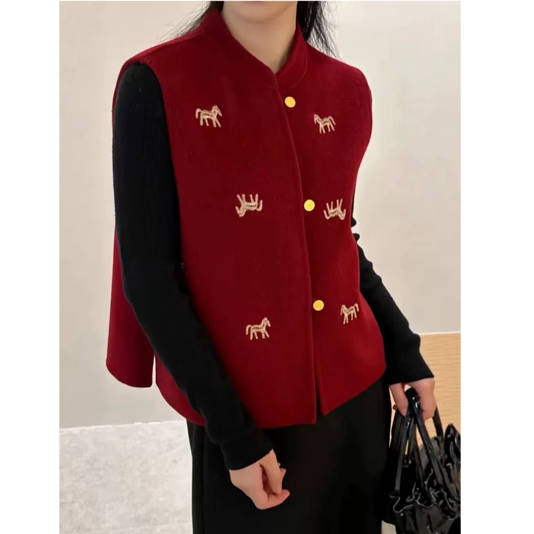 【马到成功】新年战袍新中式重工刺绣盘扣拼接马甲复古国风百搭马夹