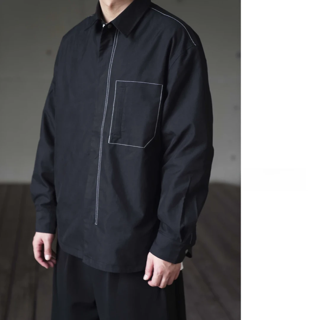 明线拉链厚款衬衫外套立挺直身阔版明线点缀拉链外套款衬衫243617