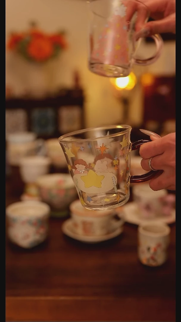 陶瓷手柄款星星妹玻璃杯