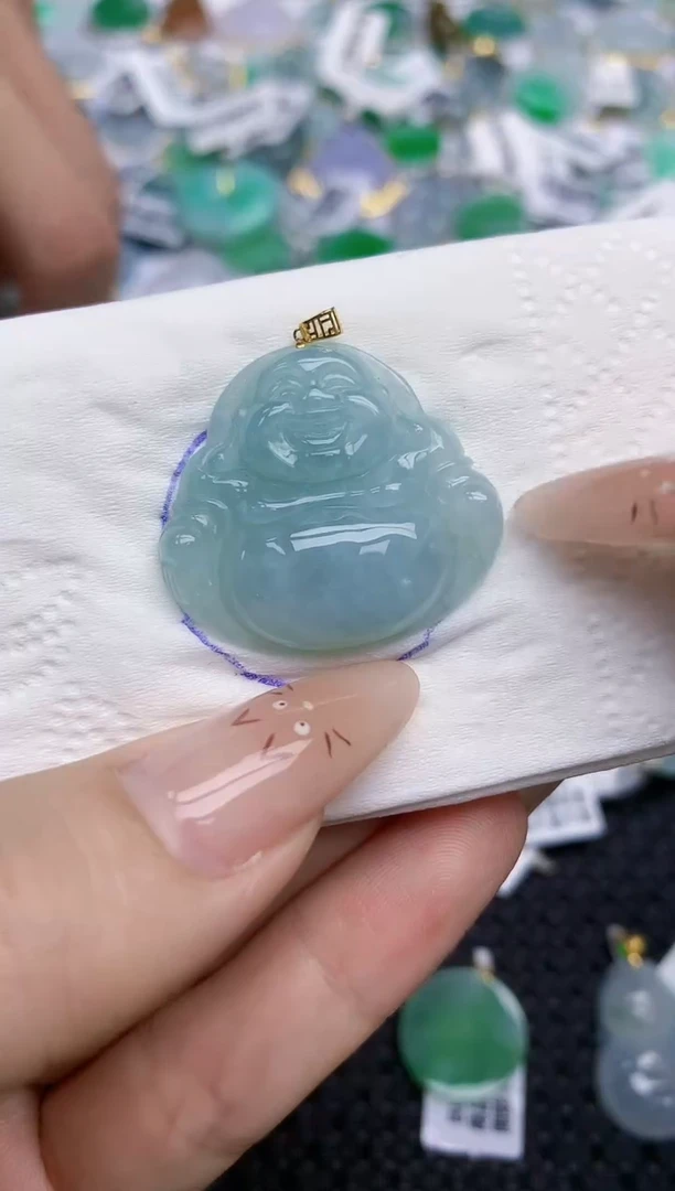 翡翠18K金镶嵌颈饰   天然翡翠A货