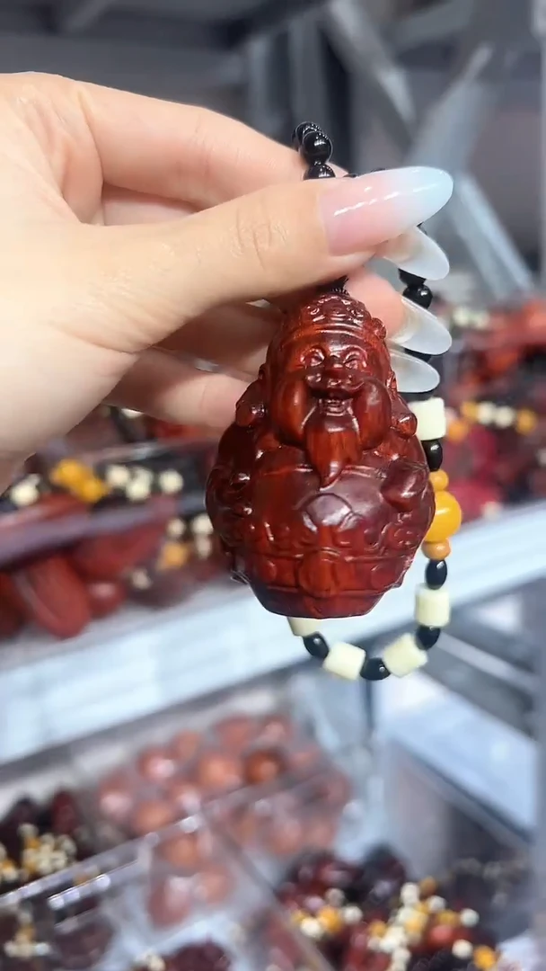 【闪购商品】非洲紫檀（红花梨）紫檀木赵公明财神手把件赠送手把绳