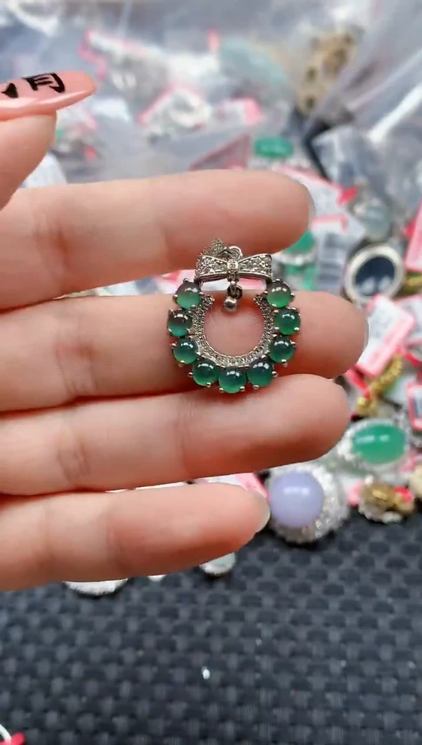 银S925镶嵌戒指翡翠天然A货缅甸翡翠