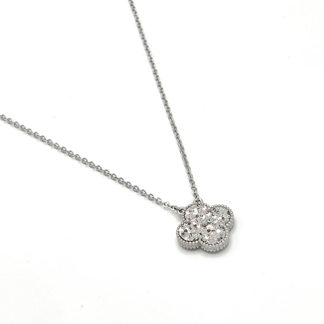 铂金PT950四叶草碎碎冰镭射双面套链时尚百搭