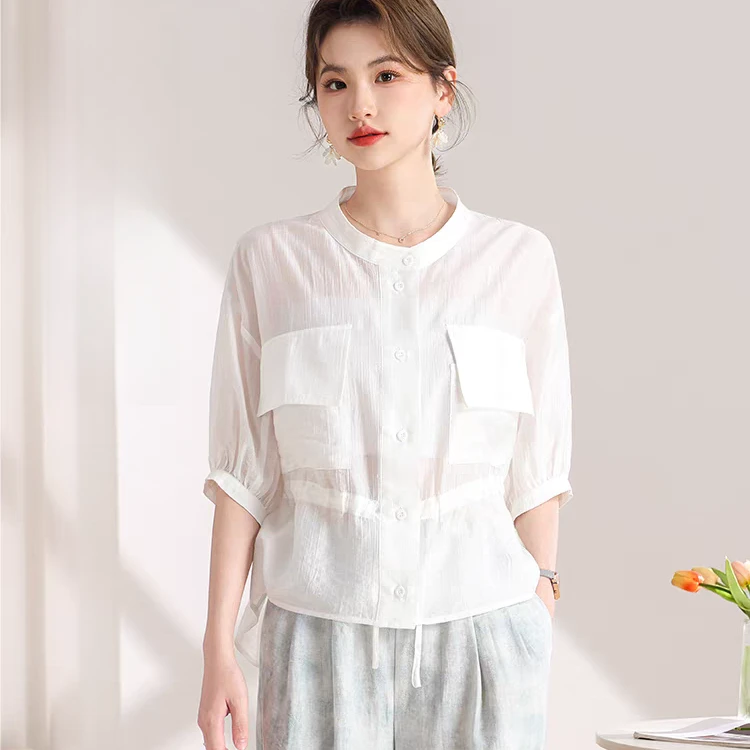 设计师短袖衬衫女夏季时尚减龄收腰显瘦气质小众短袖CY009