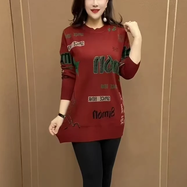 冬季新款洋气提花保暖针织衫时尚气质中年妈妈大码宽松显瘦毛衣