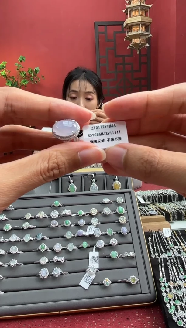 银S925镶嵌戒指翡翠003932r/戒指