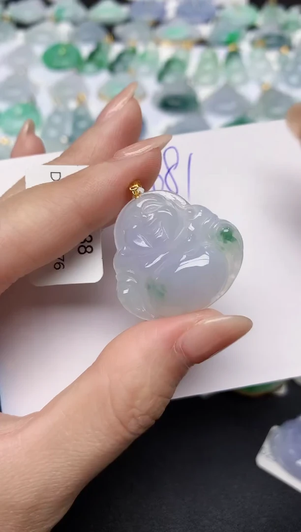 颈饰18K金镶嵌翡翠天然缅甸A货翡翠百元以上9元证书费自理