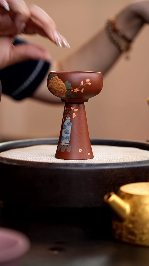 紫砂茶壶朱泥小蘑菇杯花瓶
