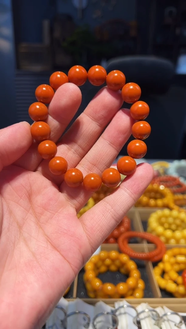 未镶嵌手串南红玛瑙12+柿子黄精圆