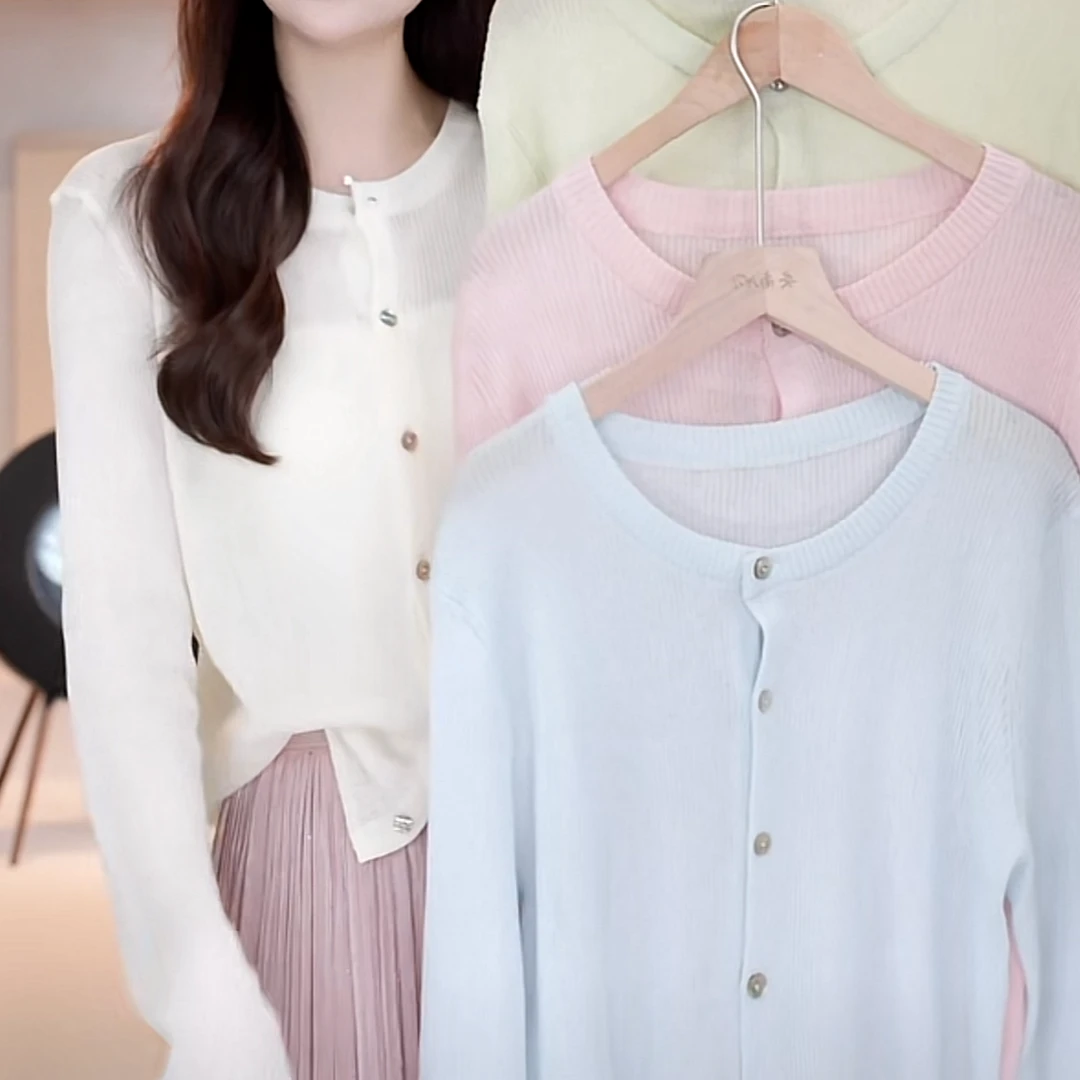 欧若风甜美气质休闲套头上衣女2025新款春夏时尚外穿纯色针织开衫