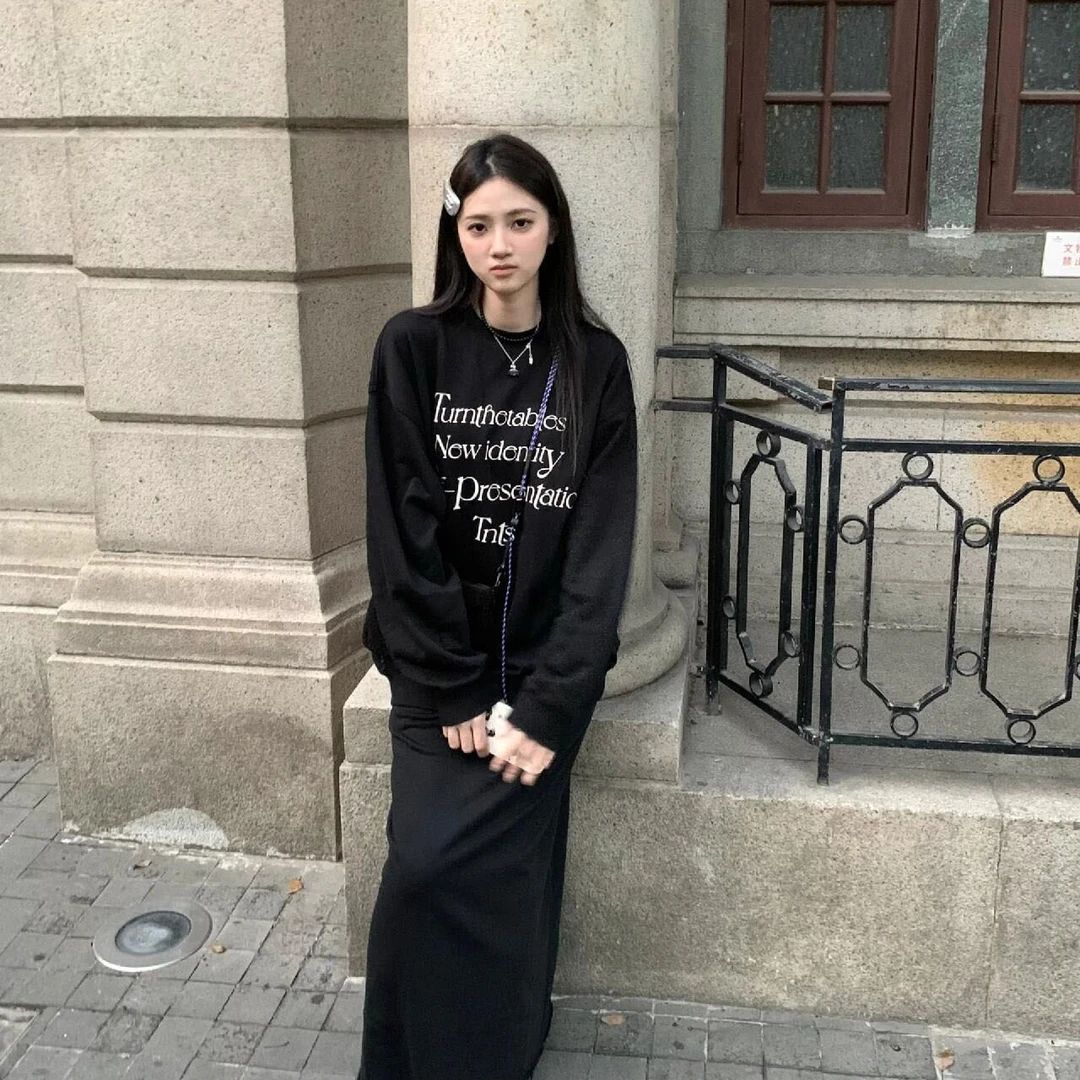 韩版甜美圆领早秋显瘦单穿2-300斤大码女装宽松版印花长袖胖MMt恤