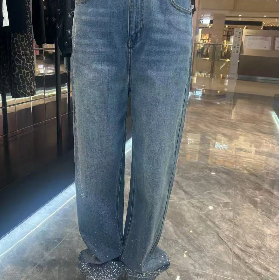 TCH轻奢烫钻工艺老钱风百搭高腰裤子牛仔裤女T72C20E5034私服tch