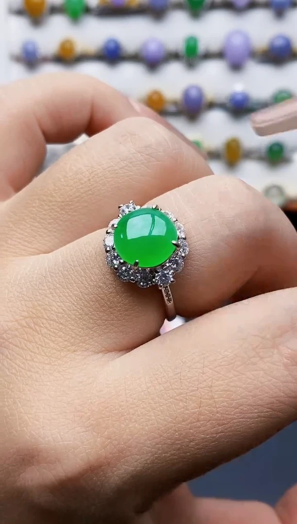 银S925镶嵌戒指翡翠3323