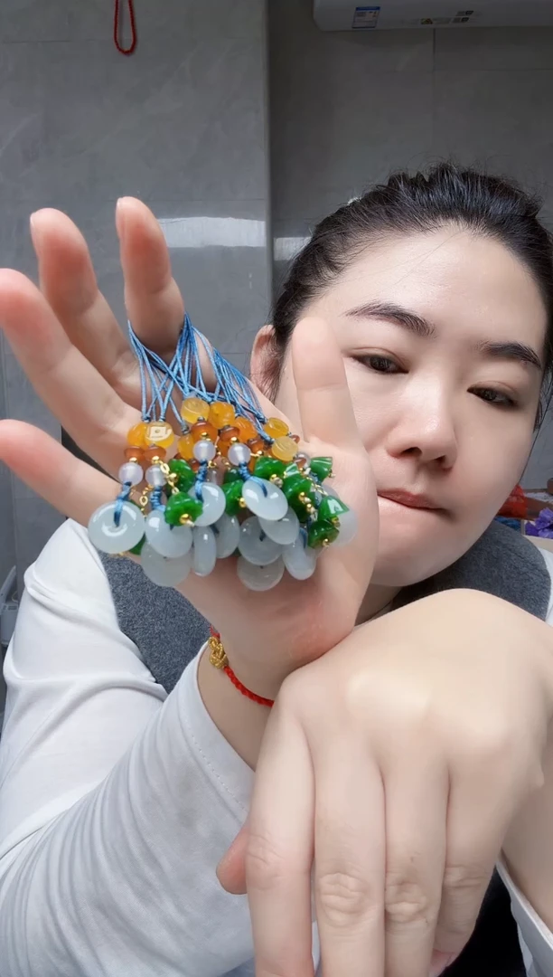 颈饰未镶嵌翡翠翡翠平安扣1号手机挂蓝绳多样性发货