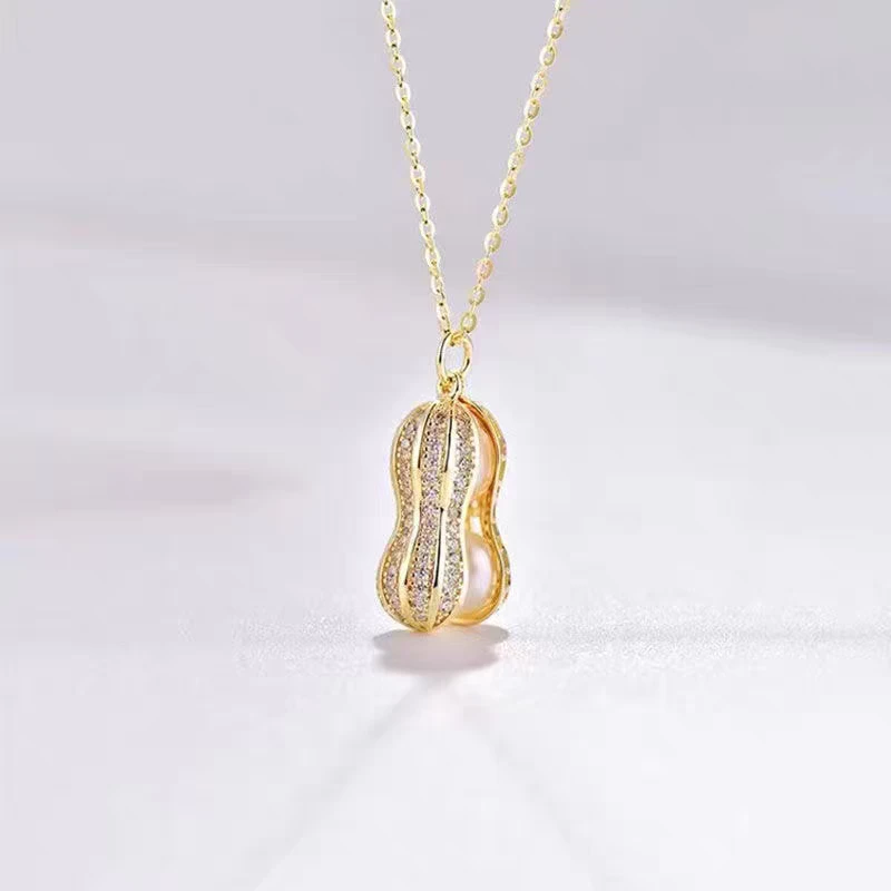 好事会发生项链花生吊坠气质百搭情人节锁骨链赫本风足银毛衣链