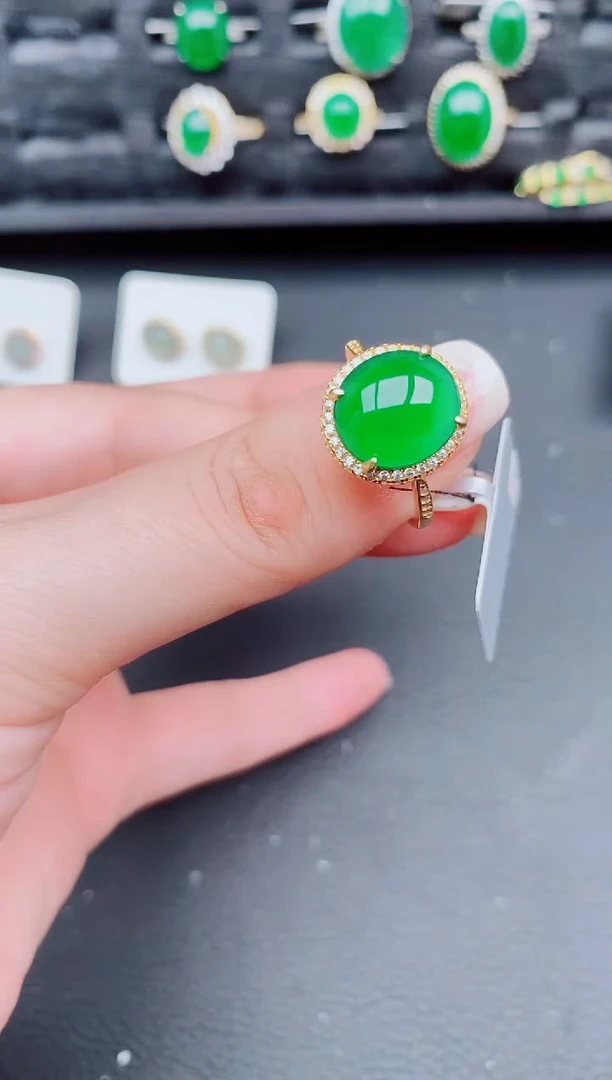 翡翠戒指银S925镶嵌天然a货翡翠470