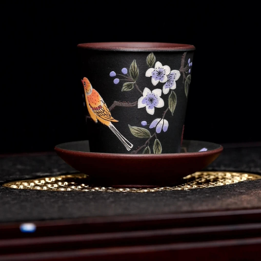 D2粉浆紫泥堆绘主人杯