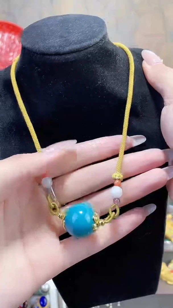 非遗手工漆单珠项链蓝色