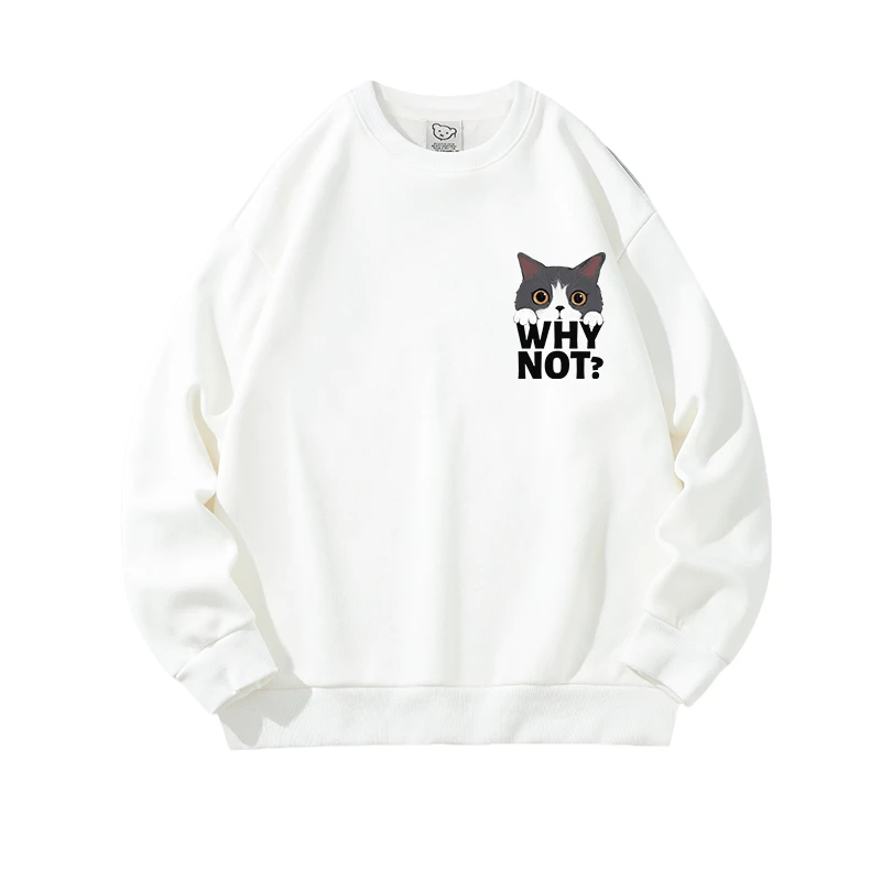 特大码300斤简约猫咪设计感印花宽松卫衣男2025秋冬潮流美式休闲