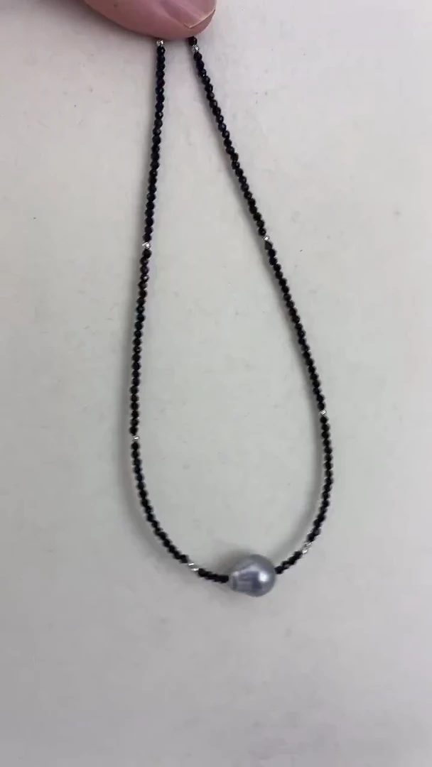 颈饰银S925镶嵌海水珍珠天然珍珠大溪地铂晶灰路路通