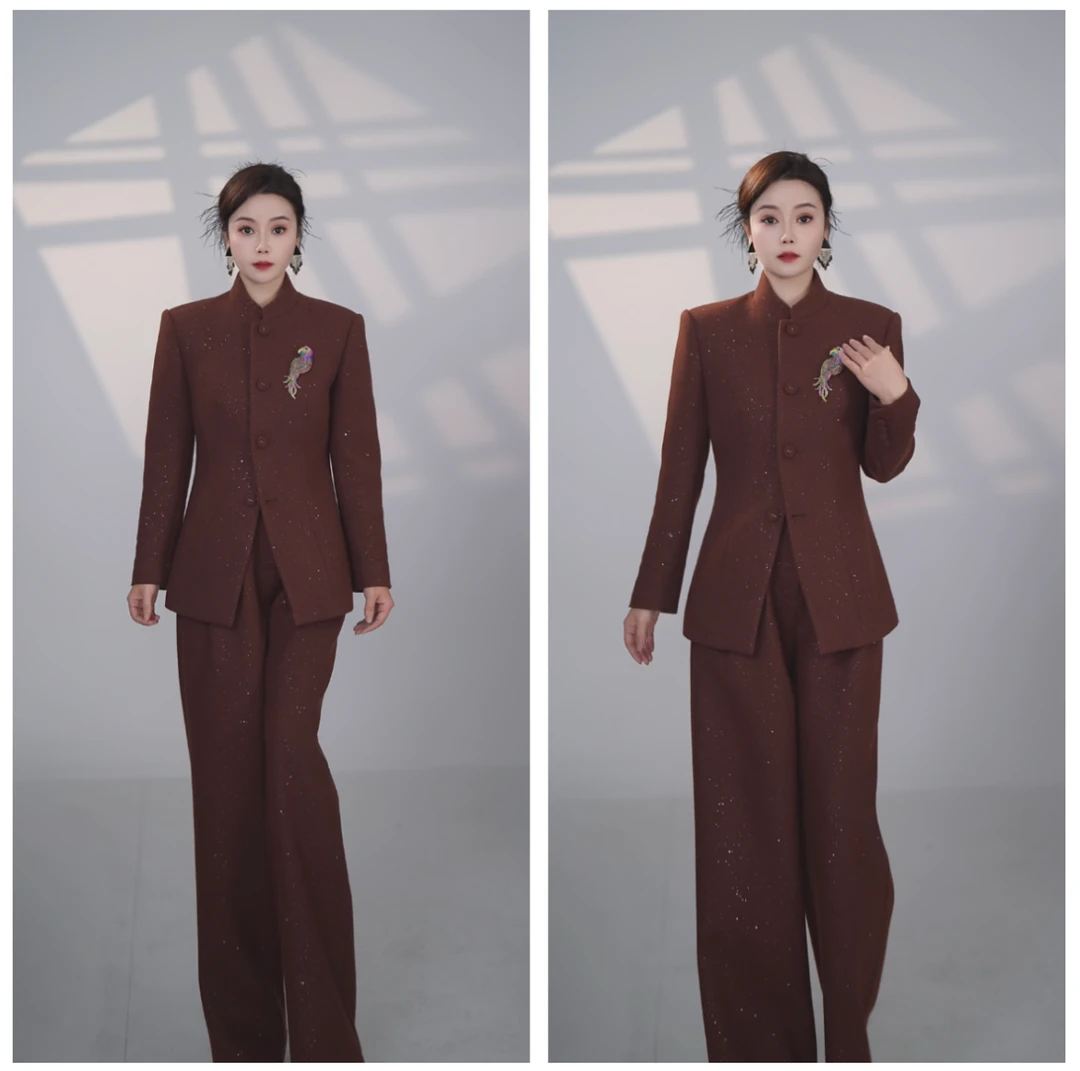 [OU.Mi]秋冬新款暗夜绯红色显瘦套装名媛常规款时尚长袖套装25946